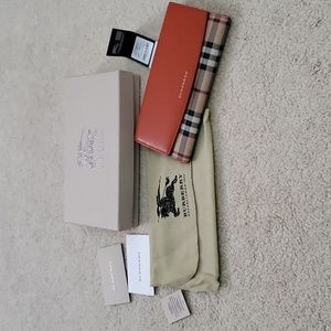 Burberry Authentic Leather Plaid Logo Long Wallet Check Orange Box and Dust bag